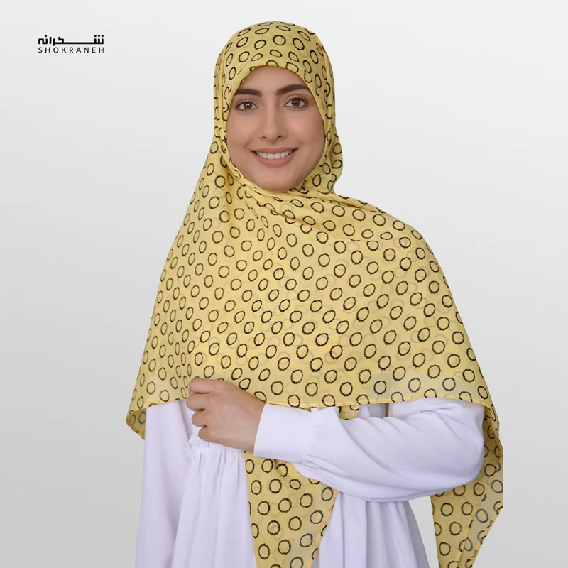 روسری حریر طرحدار زرد (012)